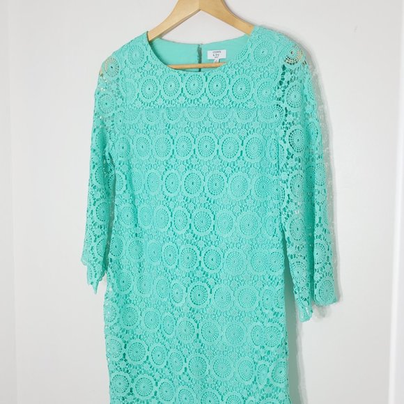 Crown & Ivy Womens Green Mint Lace 3/4 Sleeve Round Neck Evening Summer Dress 4P - Picture 2 of 12